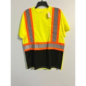 North 15 Mens XL High Visibility Safety Shirt Reflective Neon Yellow Work Tee